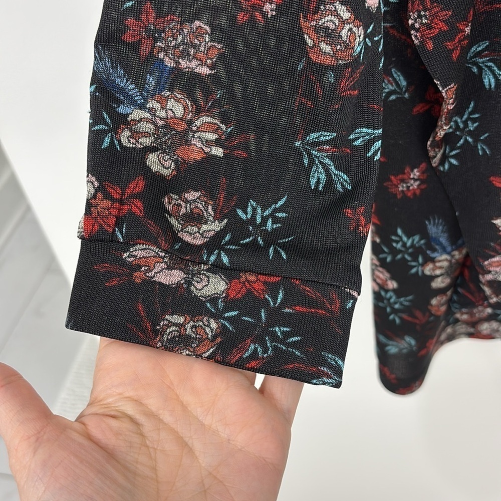 Free People Dock Street Black and Red Floral Top Shirt fall florals ruffles - Picture 5 of 10